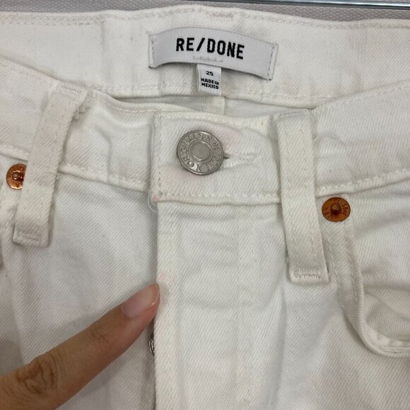 Re/Done White Distressed Button Fly Slim Leg Jeans size 25 - Picture 10 of 10